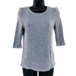Anthropologie W5 ribbed puff sleeve‎ top striped 3/4 sleeve women's size M